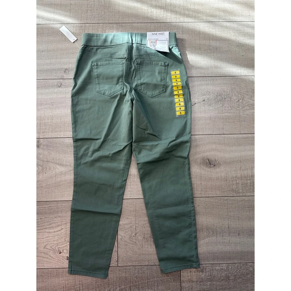 Nine West Heidi Pull On Crop‎ Pants Agave Green Stretch High Rise Size 8 - Picture 2 of 7